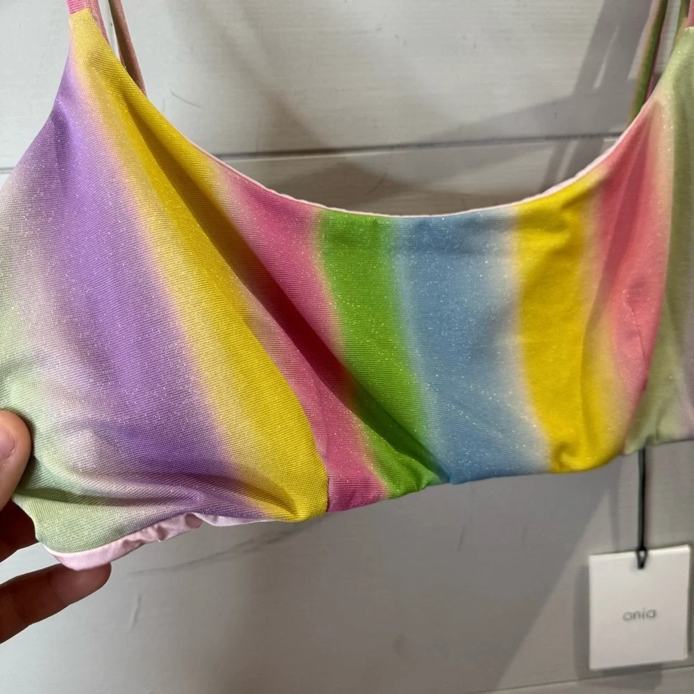 Onia | NWT Sarita Shimmer Soft Stripes Bikini Top Size XL